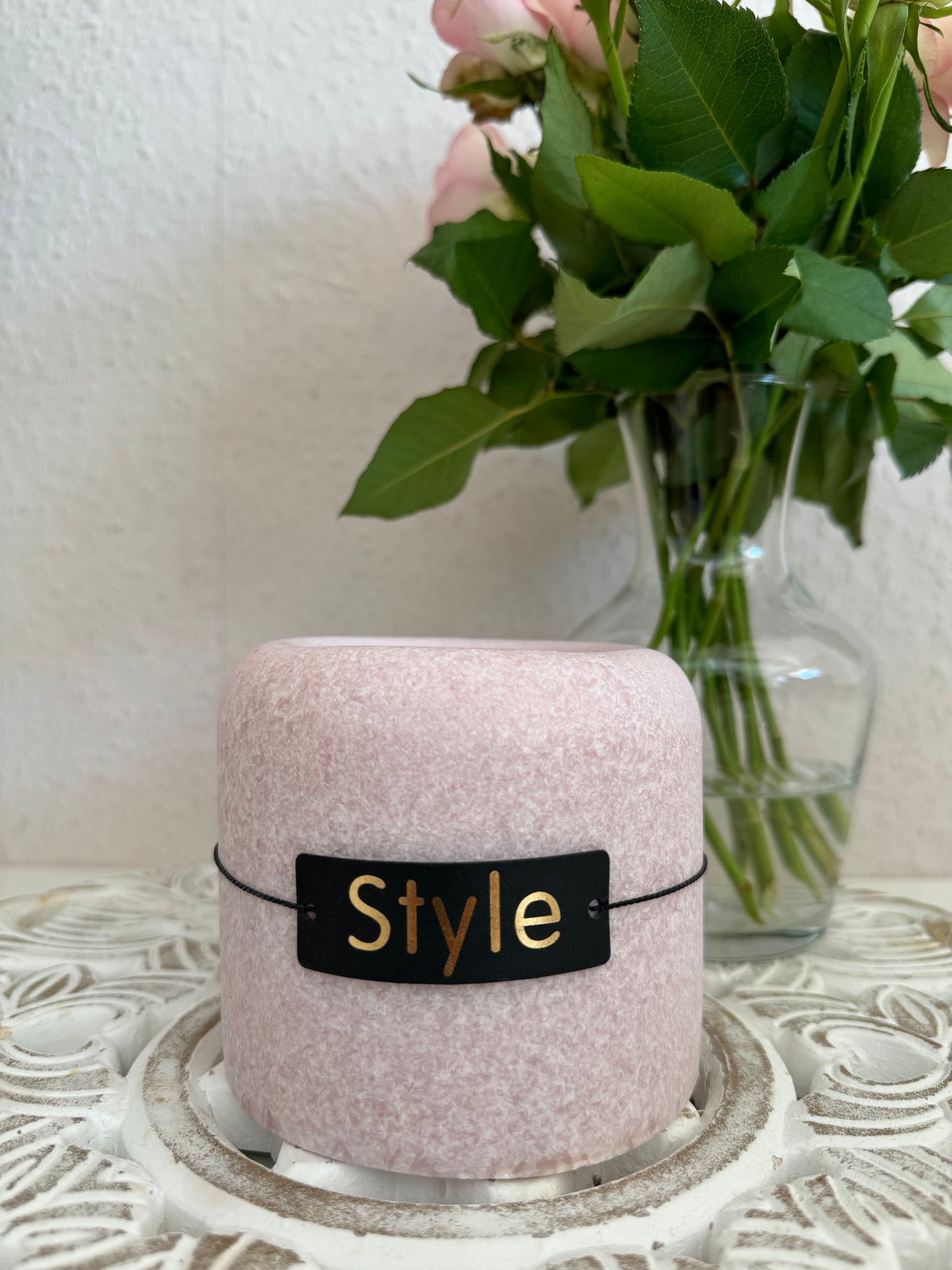 Designer Block Kerze. In schwarz/grau und in pink/weiß